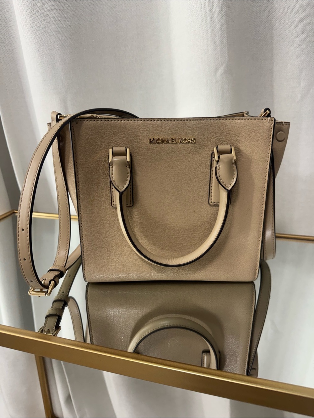 Michael Kors Tan Leather Mini Satchel with Strap
